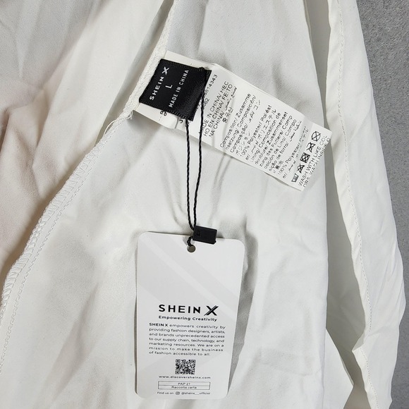 SHEIN X Dress Womens Large White Ruffle Sleeve Tie Back Mini Babydoll Style - Picture 10 of 14